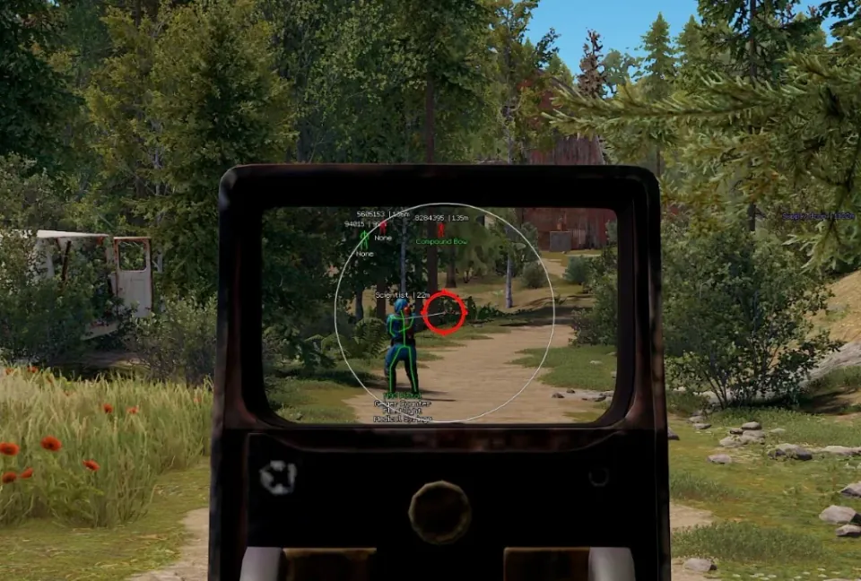 Rust hacks optic view with skeleton ESP and aimbot FOV circle